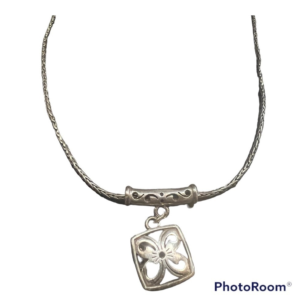 ✨Brighton✨Silver Square Pendant Flower Chain Necklace✨Pendant✨GREAT GIFT - Picture 13 of 13